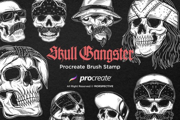 15 Skull Head Gangster Mafia Tattoo Procreate Stamps