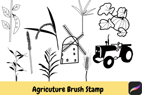 Agriculture Hand Drawn Brush Stamps for Creative Projects