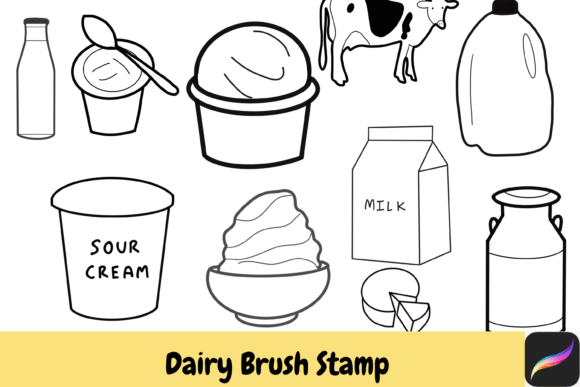 Charming Dairy Hand Drawn Brush Stamps for Creative Projects