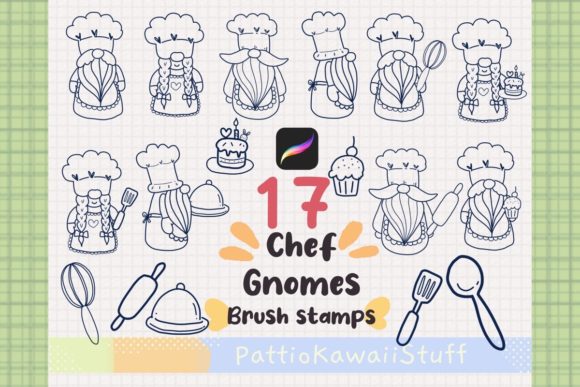 Enchant Your Designs with Procreate Brush Stamp Gnome Chef Bakery