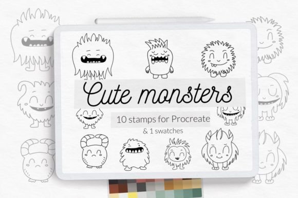 Playful Halloween Design with Cute Monster Doodle Stamps