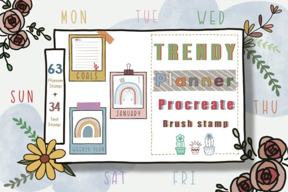Procreate Brush Stamp 63+34 Trendy Planner