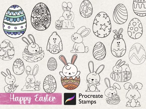 Procreate Happy Easter Bunny & Egg Stamp: Festive Digital Artistry