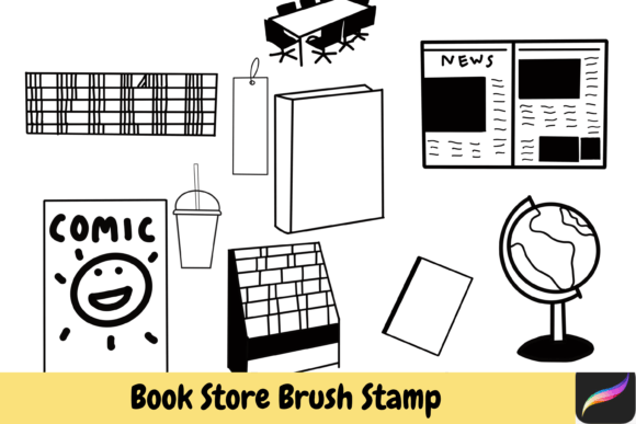 Unleash Your Creative Narrative with Book Store Hand Drawn Brush Stamps