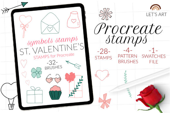 Valentines Stamps for Procreate: Heart and Doodle Motifs