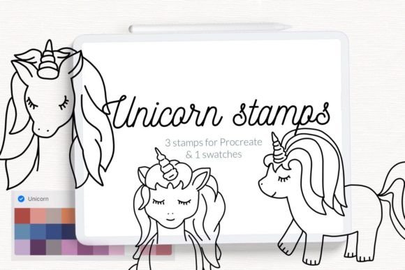Whimsical Design with Doodle Unicorn Procreate Stamps
